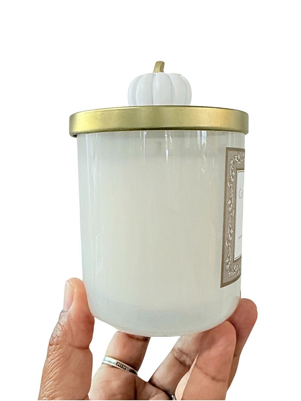 DW Home Cottage Vanilla & Pumpkin Luxury Scented Candle - White with Gold Accent - Picture 3 of 7